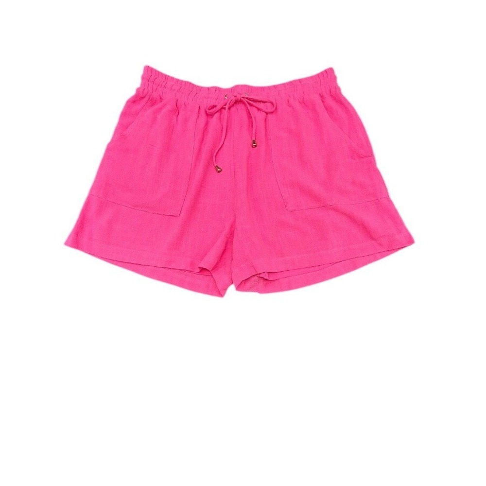 Allie Rose Pink Linen Blend Lounge Shorts Drawstring Waist Women's‎ 1X